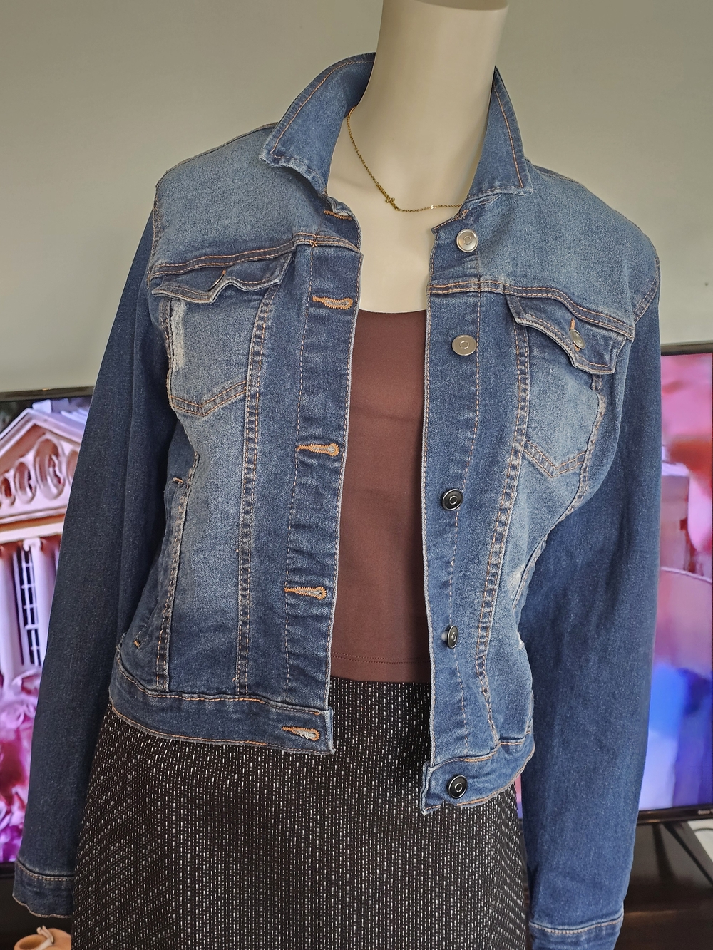 ❗️ Women’s Blue  MOTO Denim Jacket - Classic Trucker  DISTRESED Style ❗️
